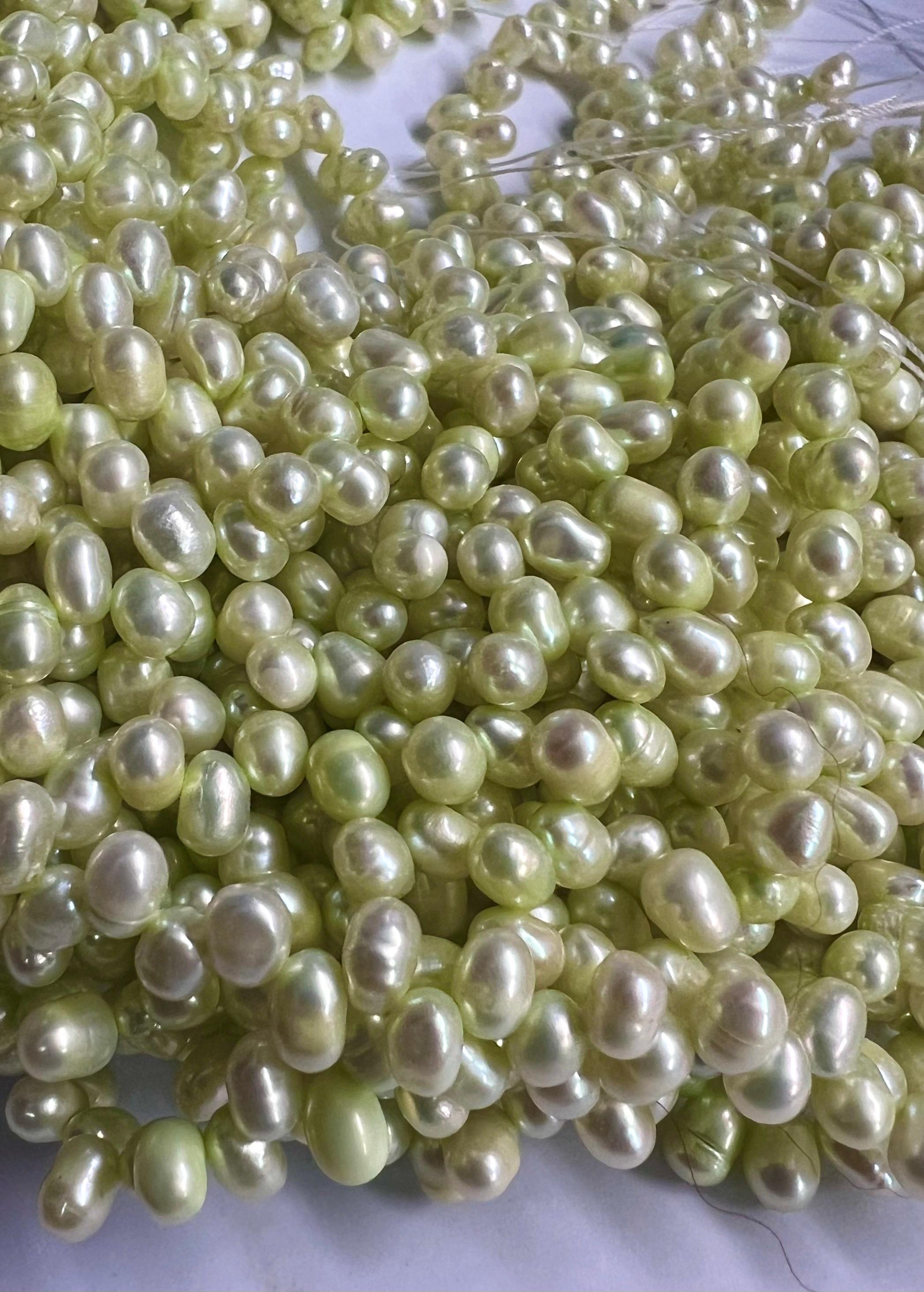 5X7mm Top drilled Dancing Pearl Freshwater Pearl, lemon green, light yellow green briolette tear drops pearl beads, 15" full strand #DR3147