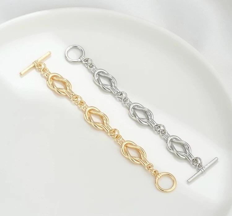 14k Gold plated pearl Bracelet set, baroque pearl gold bracelet chain knot, flexible beading bracelet connection with clasp #FDC021 NEW