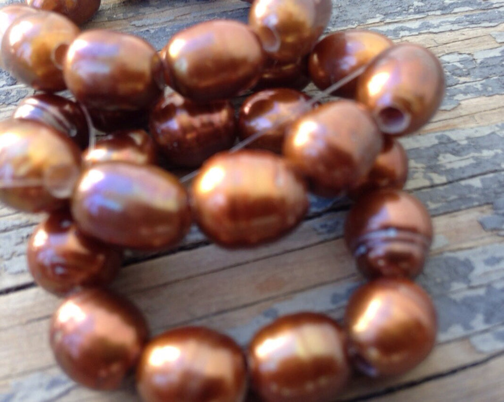 8X 9-10mm Large Hole  Freshwater Pearls 2.5mm golden brown copper color nugget pearl 10 Pc baroque Rice loose Pearl beads wholesale #LH8049