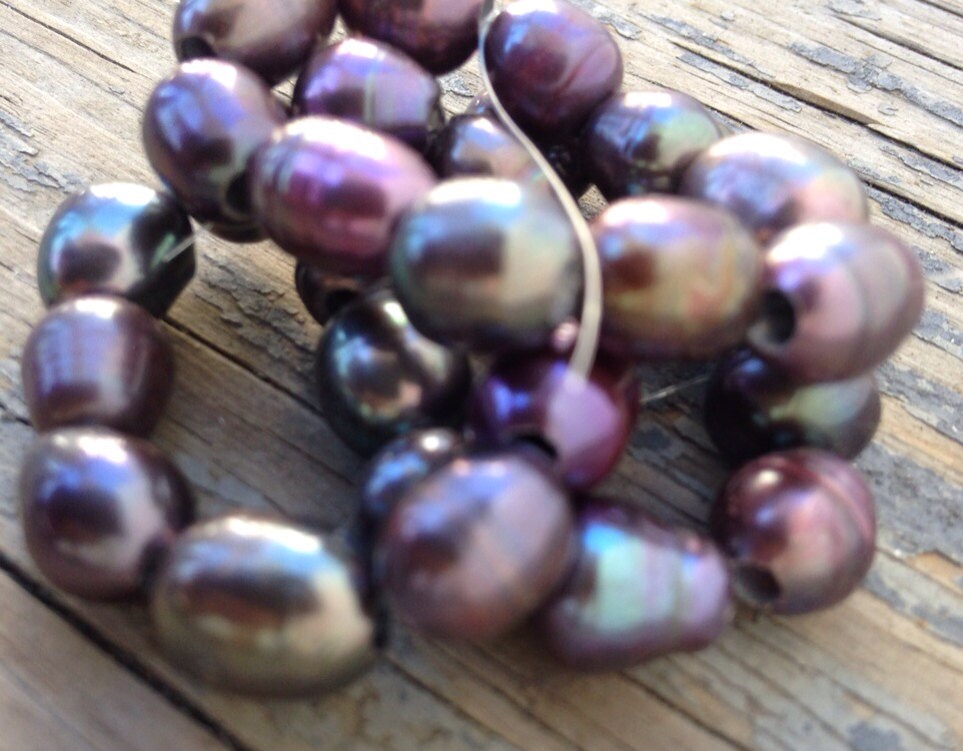 8mm X 9-10mm Large Hole Pearl Freshwater Pearls 2.5mm mixed Peacock color nugget pearl 10 Pc baroque Rice Pearl , wholesale #LH8047