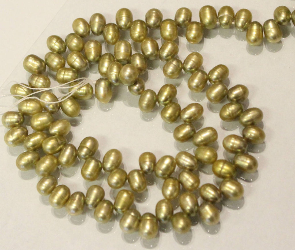 Top Drilled Dancing Pearl Freshwater Pearl vintage olive green 5X8mm briolette tear drop pearl beads full strand 15" #DR3101