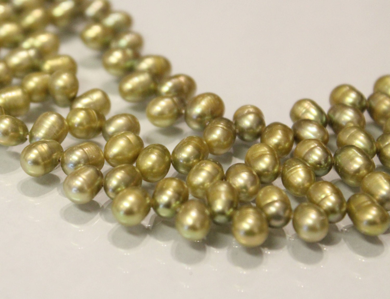 Top Drilled Dancing Pearl Freshwater Pearl vintage olive green 5X8mm briolette tear drop pearl beads full strand 15" #DR3101