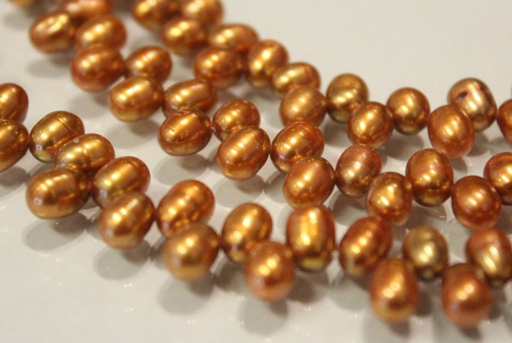 5-6mmX8mm Top drilled Dancing Pearl Freshwater Pearl copper brass brown briolette tear drop pearl beads full strand 15" #DR3103