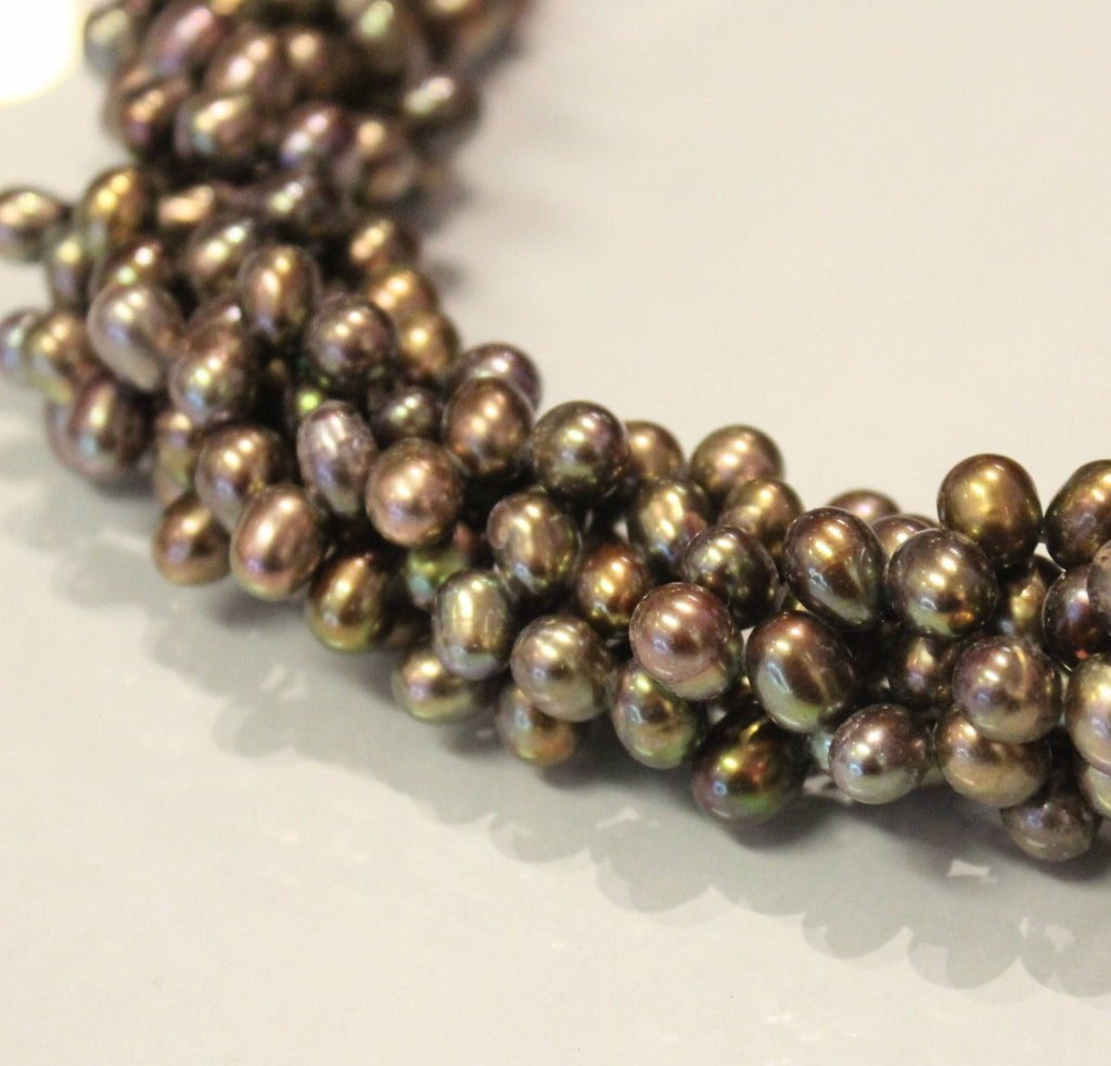AA+ Top drilled Dancing Pearl 6X8mm rice Freshwater Pearl Csatin peacock brown briolette tear drop pearl beads full strand 15" #DR3104
