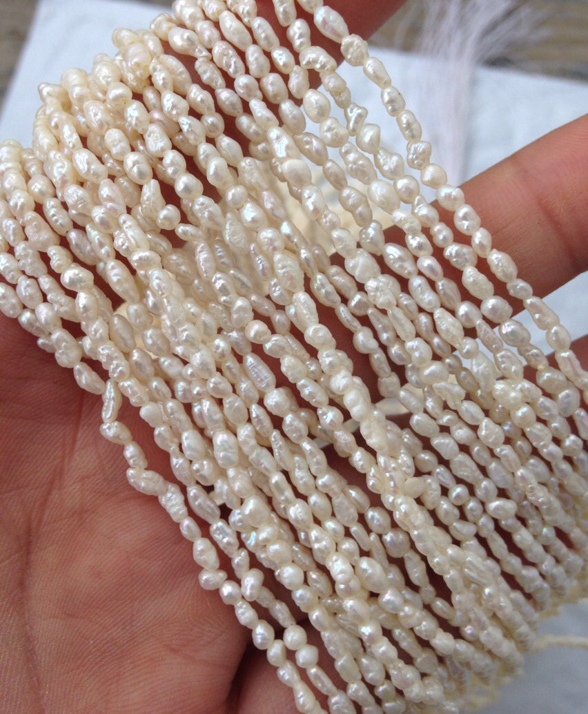 Seed Pearl Baroque Rice Pearl Freshwater Pearl ivory white 2.5mm 3-3.5mm, mute milky white, 14" full strand 75+ pieces #SD7006T ---NEW