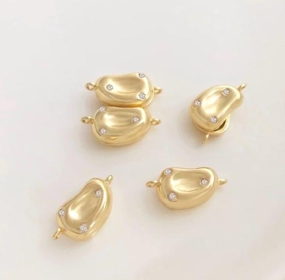 14k Gold filled pearl Clasp set, bean shape with CZ Diamond stone paved baroque pearl gold magnet clasp beading clasp, wholesale #FDC019 NEW