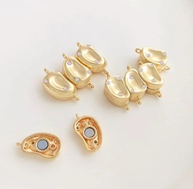 14k Gold filled pearl Clasp set, bean shape with CZ Diamond stone paved baroque pearl gold magnet clasp beading clasp, wholesale #FDC019 NEW