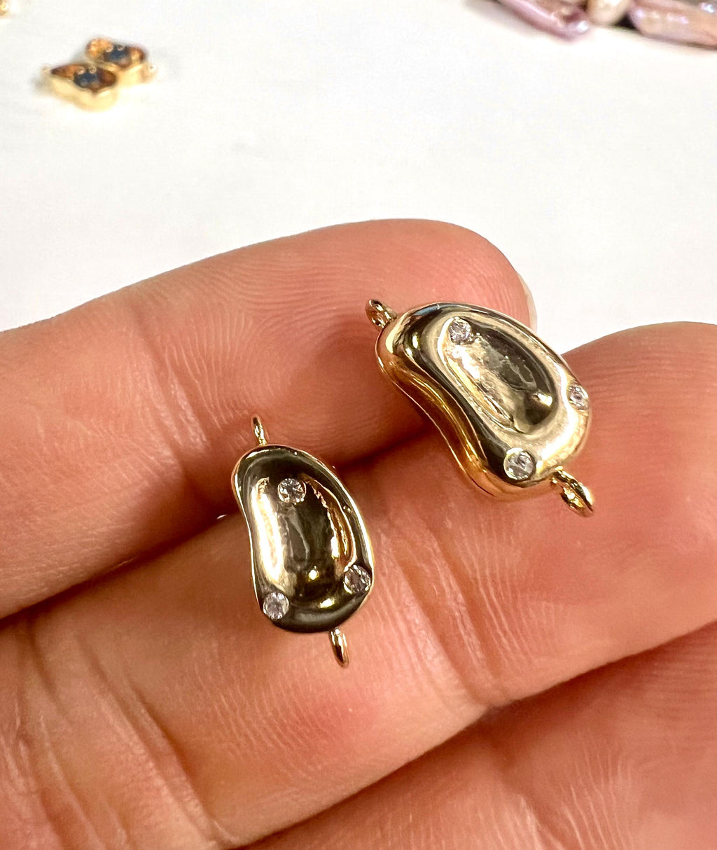 14k Gold filled pearl Clasp set, bean shape with CZ Diamond stone paved baroque pearl gold magnet clasp beading clasp, wholesale #FDC019 NEW