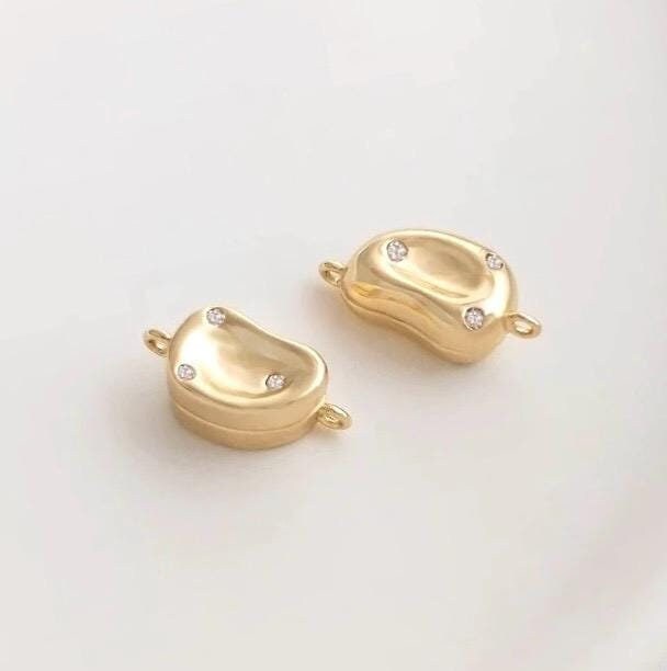 14k Gold filled pearl Clasp set, bean shape with CZ Diamond stone paved baroque pearl gold magnet clasp beading clasp, wholesale #FDC019 NEW