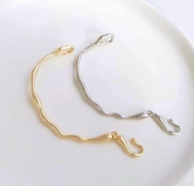 14k Gold plated pearl Bangle set, baroque pearl gold bracelet bar finding, flexible beading bracelet connection with clasp #FDC020 NEW