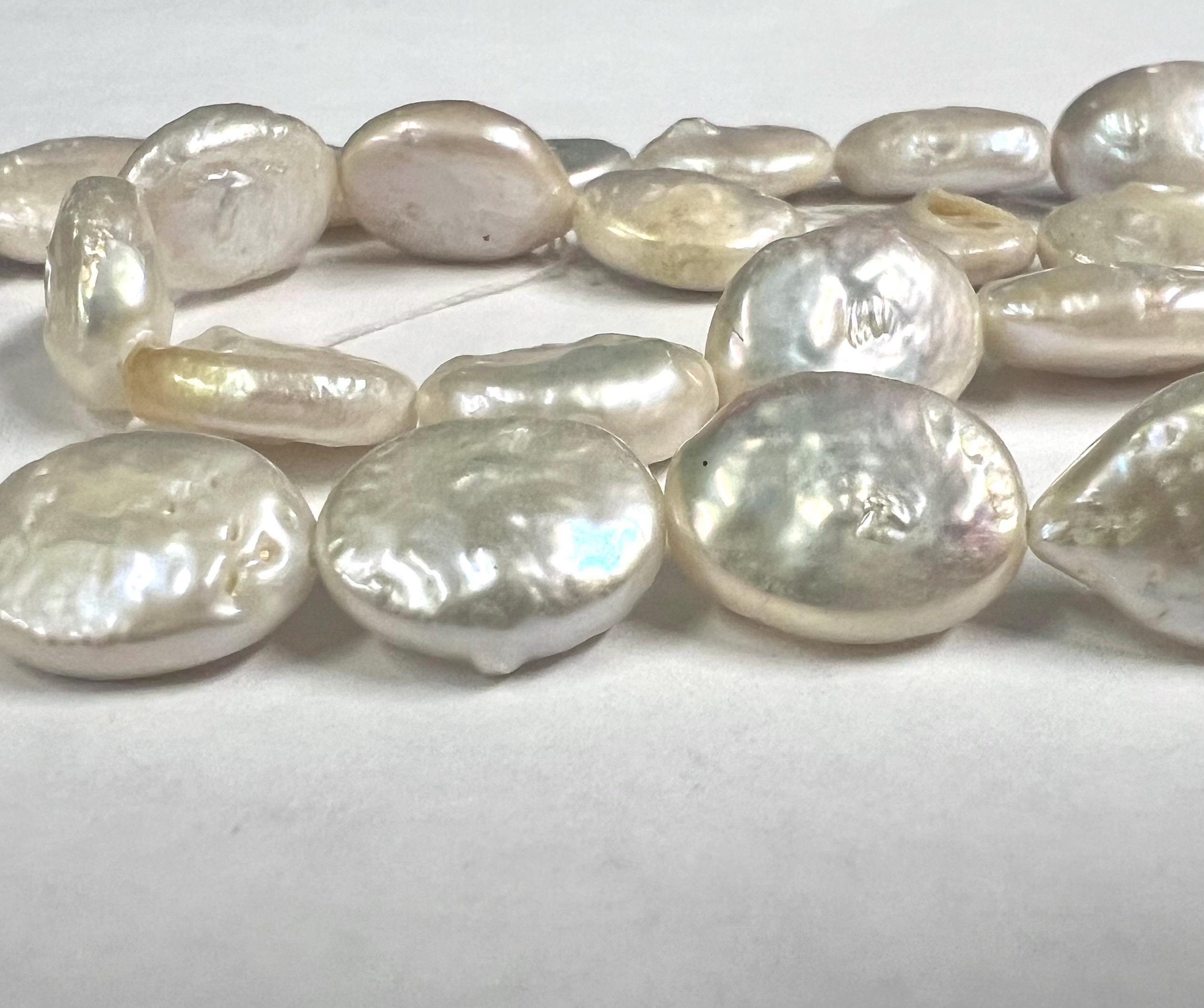 10-11mmX13-15mm oval Coin pearl 7.5" half strand AA quality Luster Ivory White Genuine Freshwater Coin Pearl 15Pc NEW decent quality KC3045