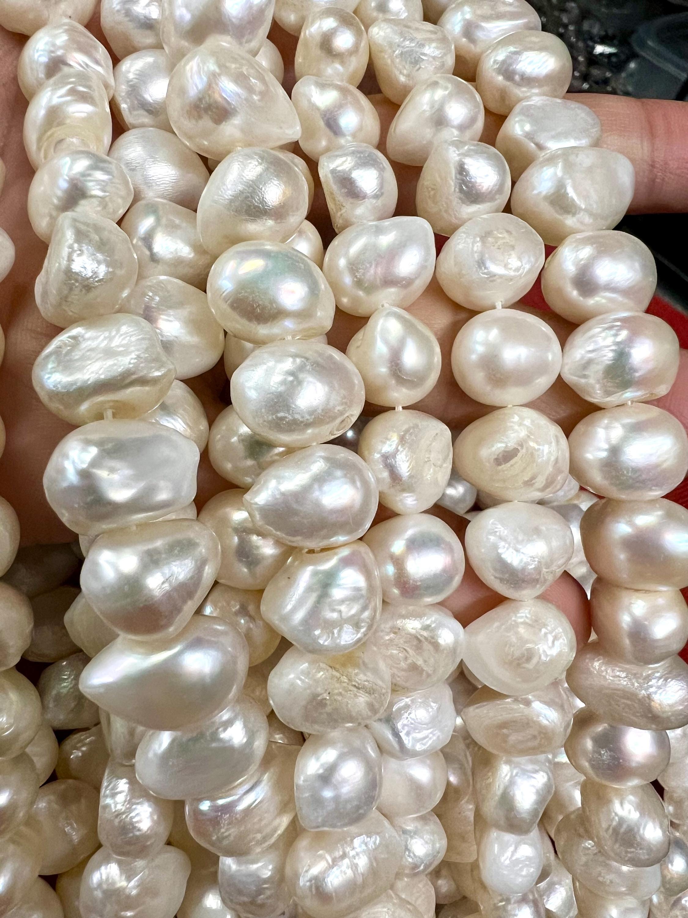 Rare X-Large AA 12-15mm Baroque Pearl Freshwater Pearl, 100% nacre pebble Ivory white cream nugget pearl beads, 15" full strand New Arrival