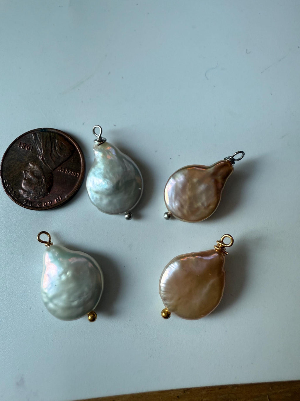 AAA Coin pearl Pendant charm 14k gold filled natural white/ Metalica pink baroque coin pearl Dangle Pendant charm, DIY Making jewelry supply