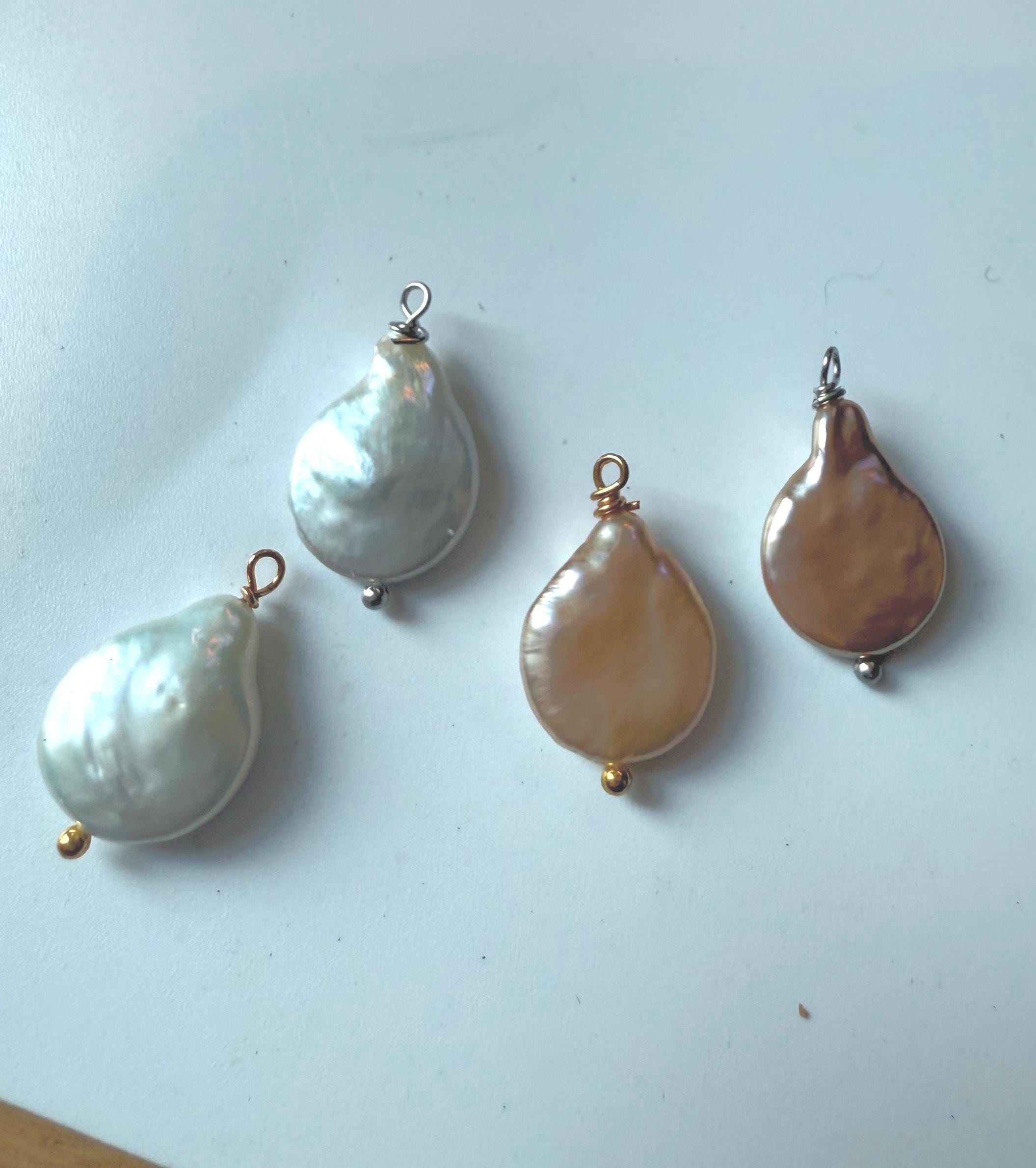 AAA Coin pearl Pendant charm 14k gold filled natural white/ Metalica pink baroque coin pearl Dangle Pendant charm, DIY Making jewelry supply