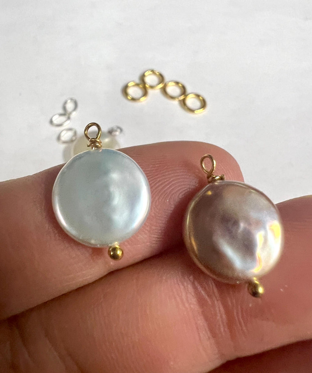 AAA Coin pearl Pendant charm 14k gold filled natural white/ Metalica pink baroque coin pearl Dangle Pendant charm, DIY Making jewelry supply