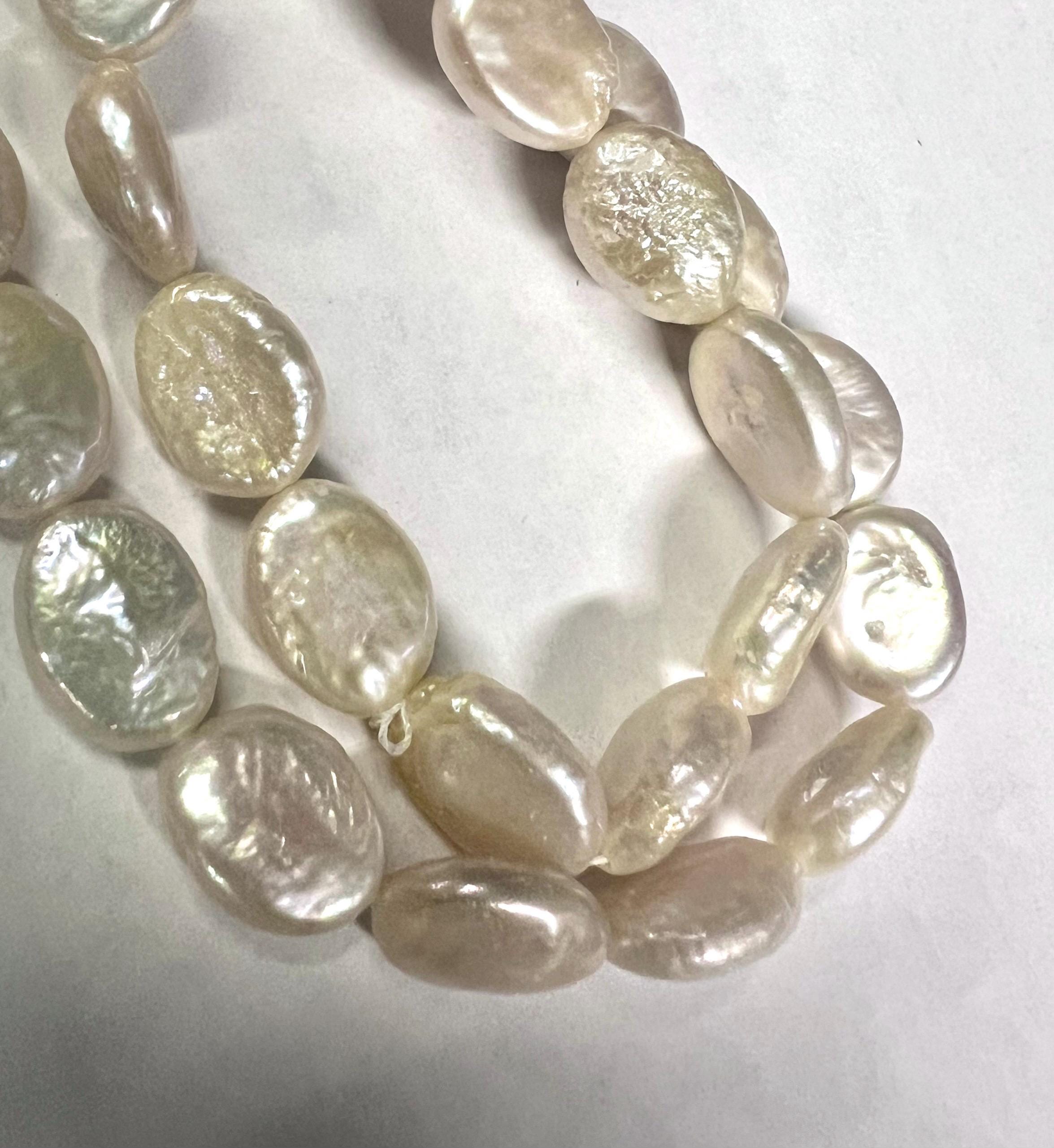 10-11mmX13-15mm oval Coin pearl 7.5" half strand AA quality Luster Ivory White Genuine Freshwater Coin Pearl 15Pc NEW decent quality KC3045