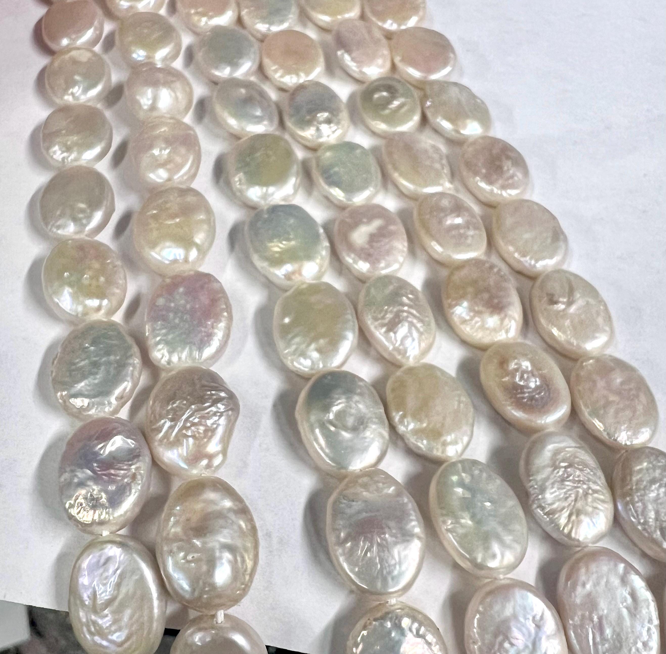 10-11mmX13-15mm oval Coin pearl 7.5" half strand AA quality Luster Ivory White Genuine Freshwater Coin Pearl 15Pc NEW decent quality KC3045