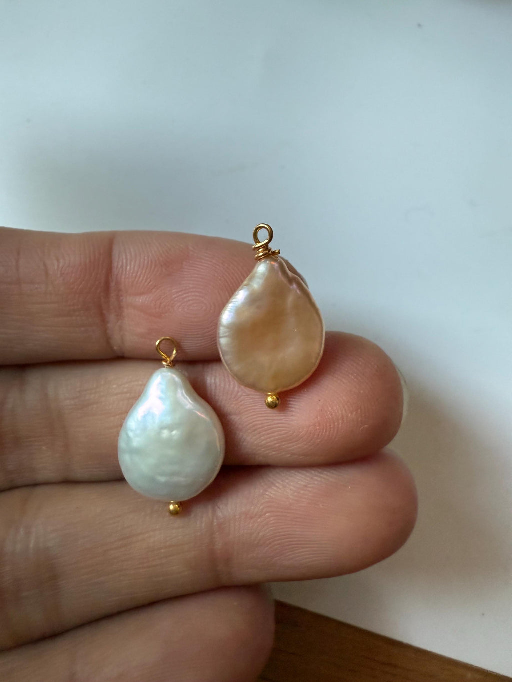 AAA Coin pearl Pendant charm 14k gold filled natural white/ Metalica pink baroque coin pearl Dangle Pendant charm, DIY Making jewelry supply