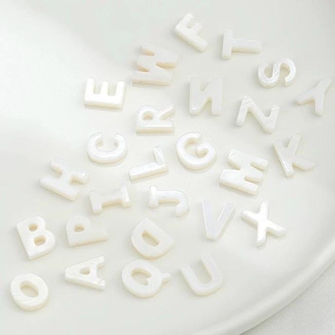 1 PC Mother of Pearl initial Beads, natural Ivory White Mother Of Pearl initial Letter Beads, white shell Charm, Raw mother of pearl A to Z