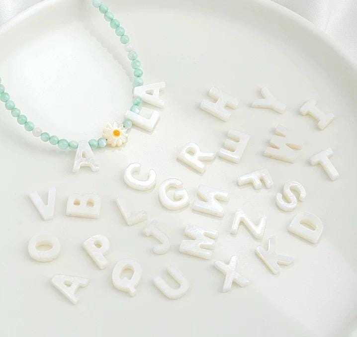 1 PC Mother of Pearl initial Beads, natural Ivory White Mother Of Pearl initial Letter Beads, white shell Charm, Raw mother of pearl A to Z