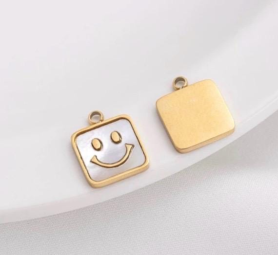 14k gold filled Dainty Face Emoji Necklace Pendant, Happy Face Charm, Emoticon Add-On Charm, Bracelet Earrings Jewelry Making Supply CR1010