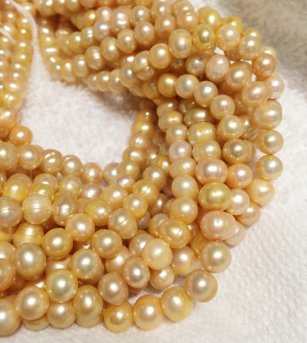 Freshwater Pearl round potato pearl Yellow Golden pearl----6-7mm Full Strand 15" 70pc  #RS2040
