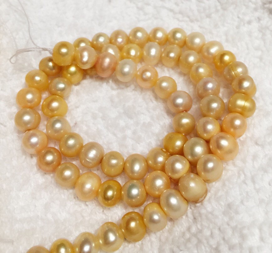Freshwater Pearl round potato pearl Yellow Golden pearl----6-7mm Full Strand 15" 70pc  #RS2040