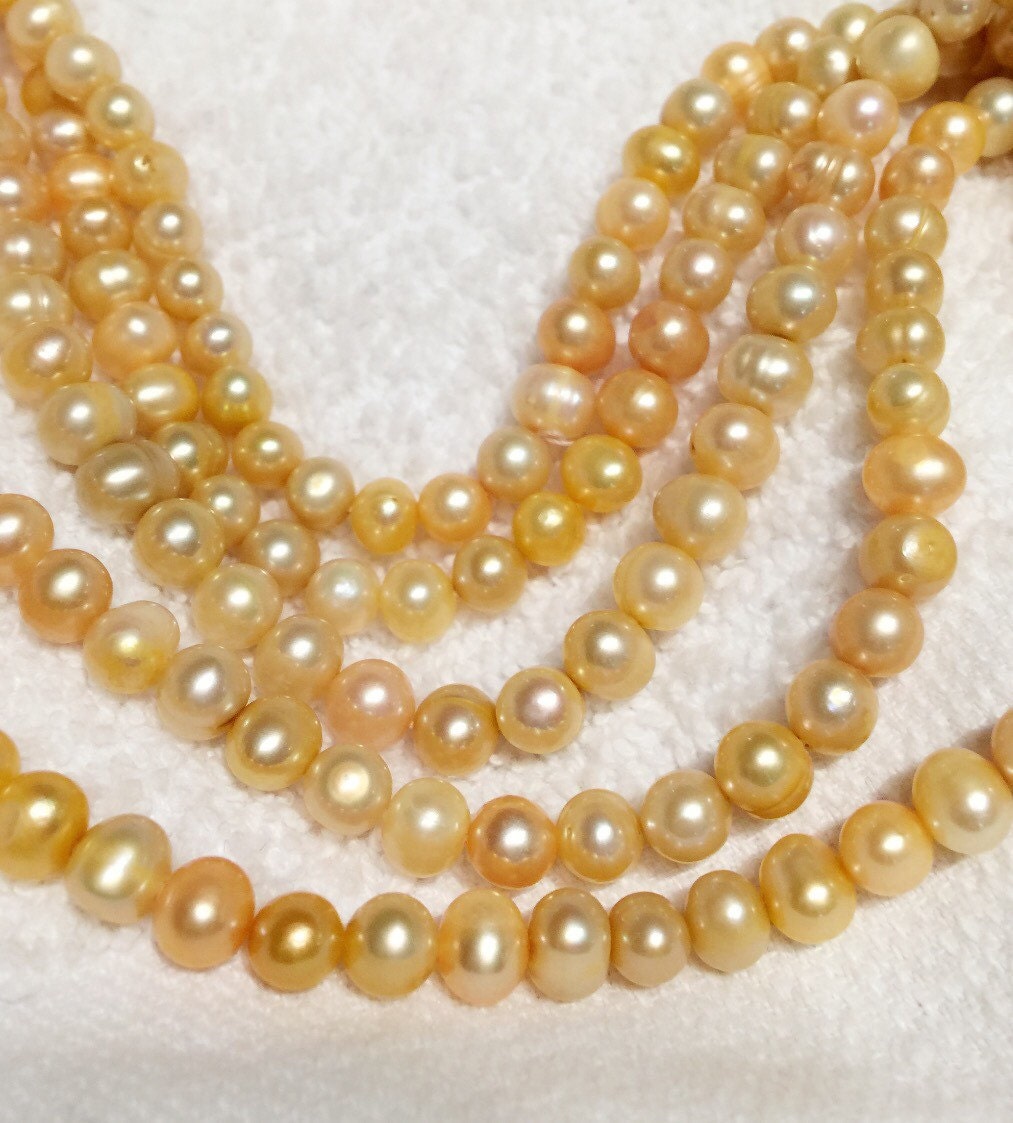 Freshwater Pearl round potato pearl Yellow Golden pearl----6-7mm Full Strand 15" 70pc  #RS2040