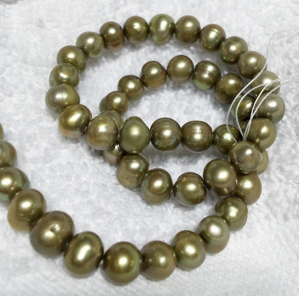 7-8mm round Freshwater Pearl round potato pearl Vintage Olive Green Mint pearl----Full Strand 15" 55pc  #RS2051