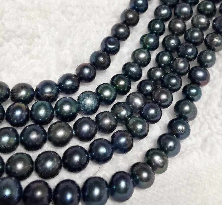 AA 6-7mm round potato Freshwater Pearl Peacock Black blue Green genuine pearl beads--smooth Full Strand 15" 70pc  #RS2050