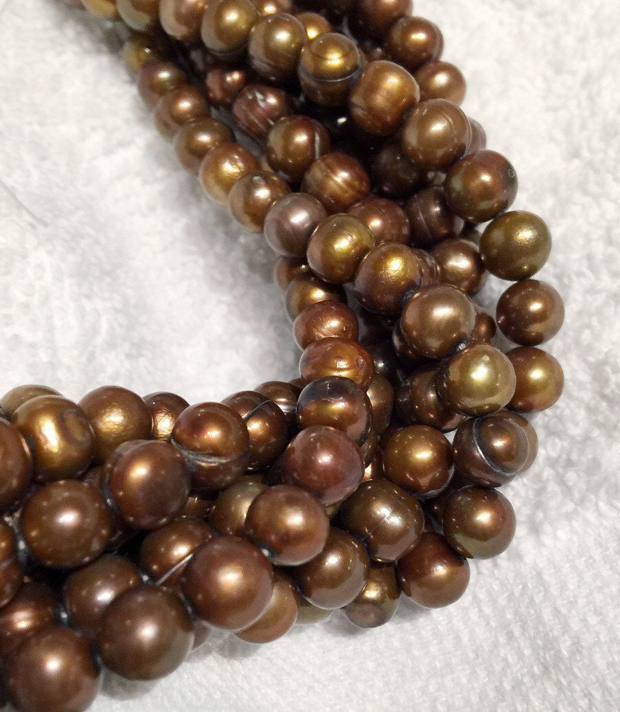 7-8mm stunning Brown Freshwater Pearl round potato pearl off round----Full Strand 15" 50pc  #RS2057