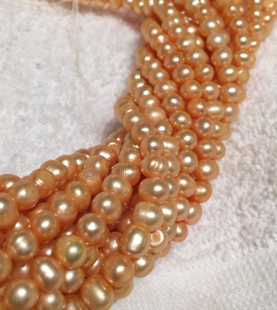 7-8mm luster Freshwater Pearl round potato pearl Orange pearl peach pearl wholesale Full Strand quality 15" 60pc  #RS2053 SALE