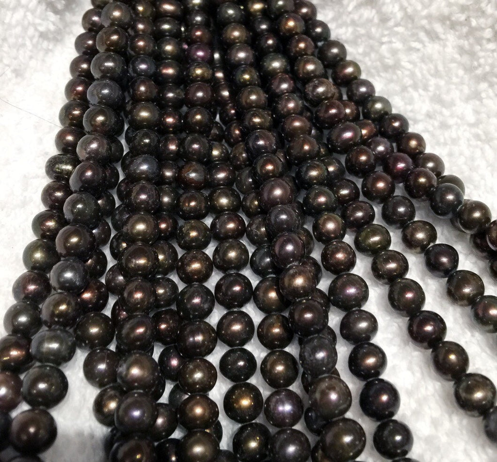AA 6-7mm Freshwater Pearl round potato pearl Black Brown pearl---Full Strand 15" 70pc loose pearl beads NEW SALE #RS2056