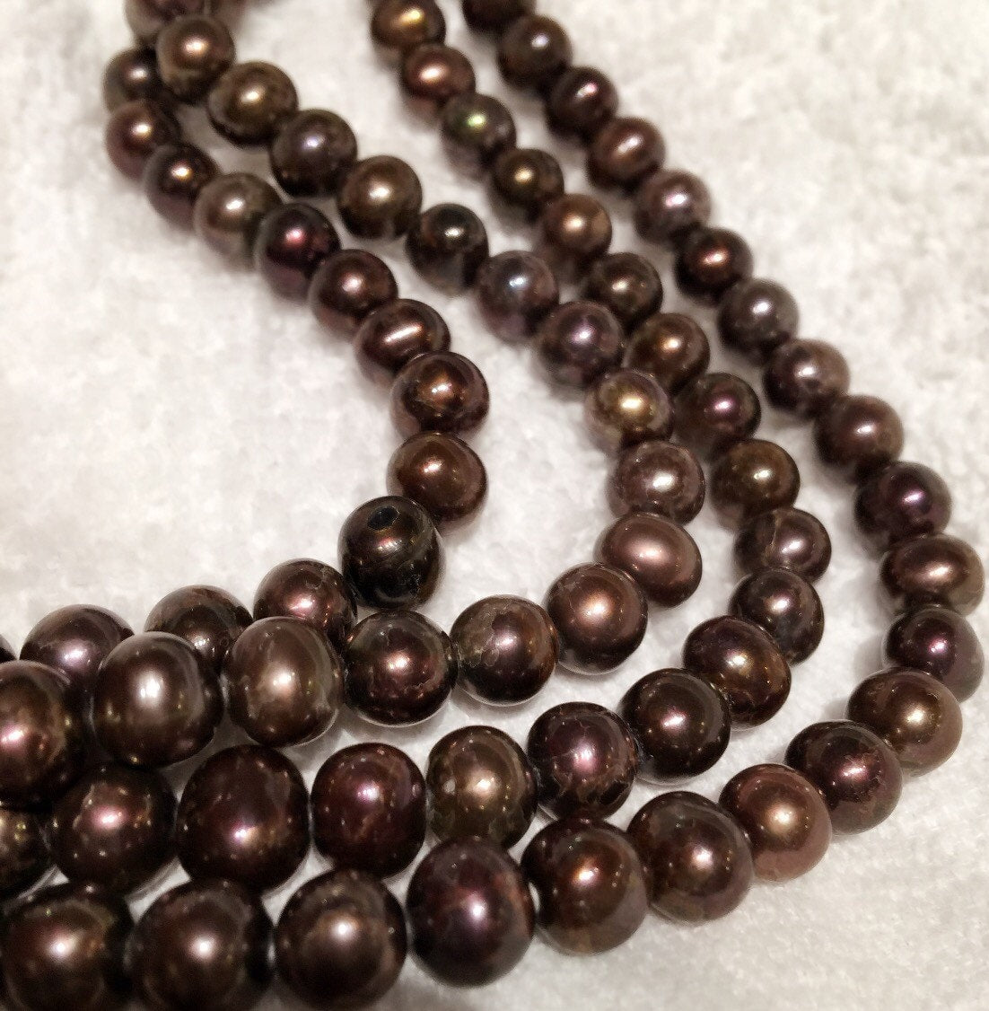 Freshwater Pearl round potato pearl Black Brown pearl--A-AA 7-8mm Full Strand 15" 50pc  #RS2055