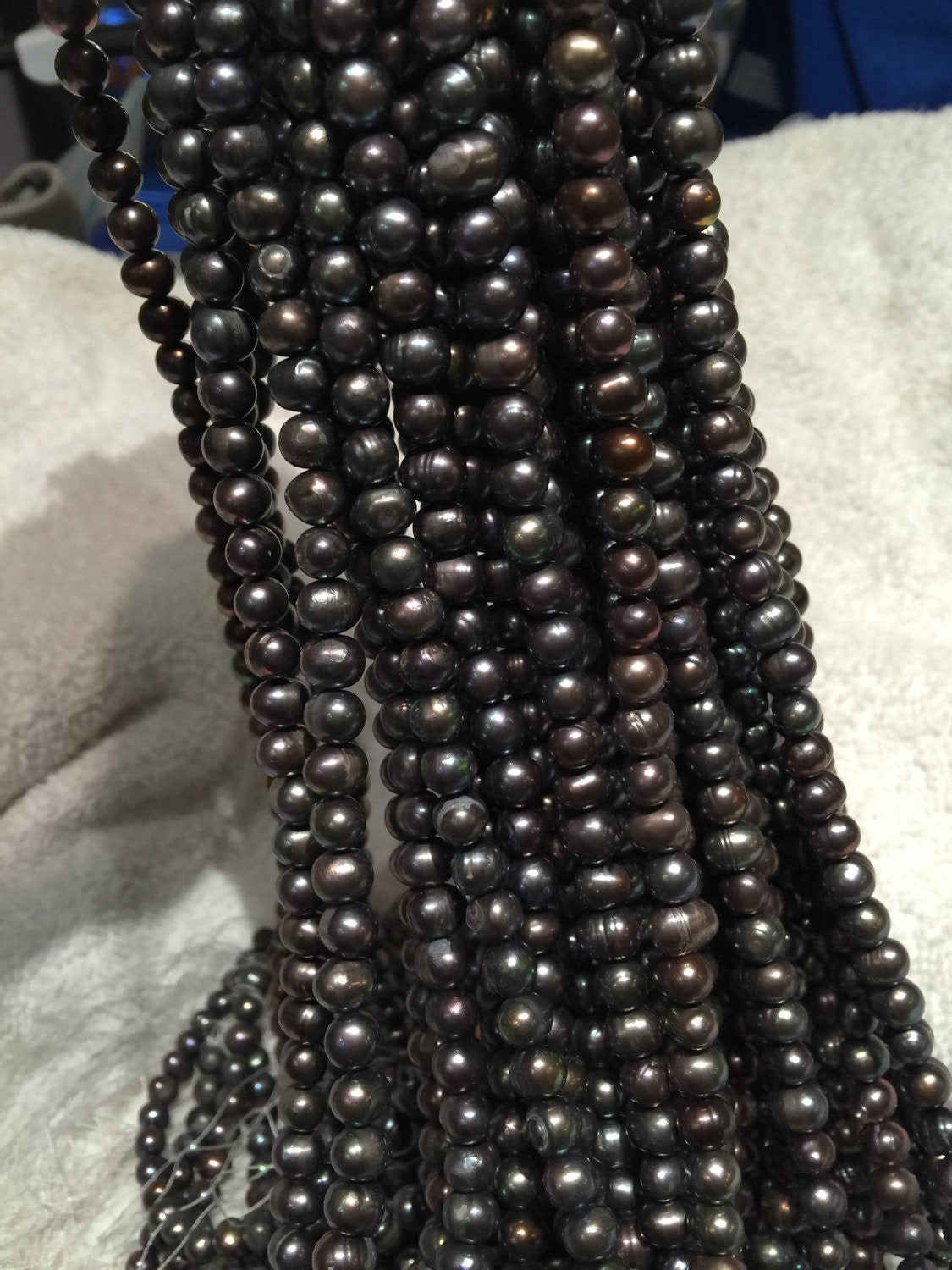 Freshwater Pearl round potato pearl A-AA Peacock black pearl---6-6.5mm Full Strand 15" 65pc   sale bargin #RS2058A