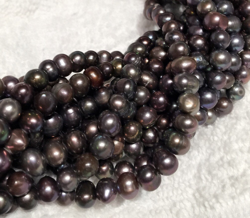 Freshwater Pearl round potato pearl A-AA Peacock black pearl---6-6.5mm Full Strand 15" 65pc   sale bargin #RS2058A