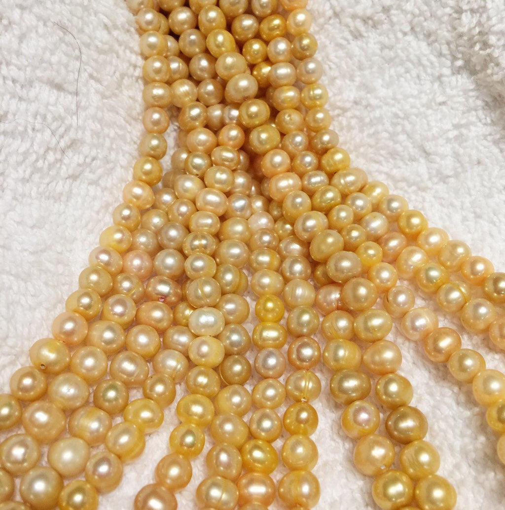 Freshwater Pearl round potato pearl Yellow Golden pearl----6-7mm Full Strand 15" 70pc  #RS2040