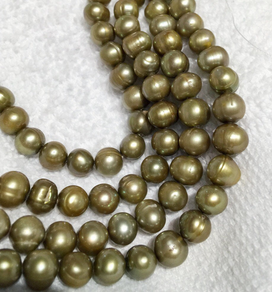 7-8mm round Freshwater Pearl round potato pearl Vintage Olive Green Mint pearl----Full Strand 15" 55pc  #RS2051