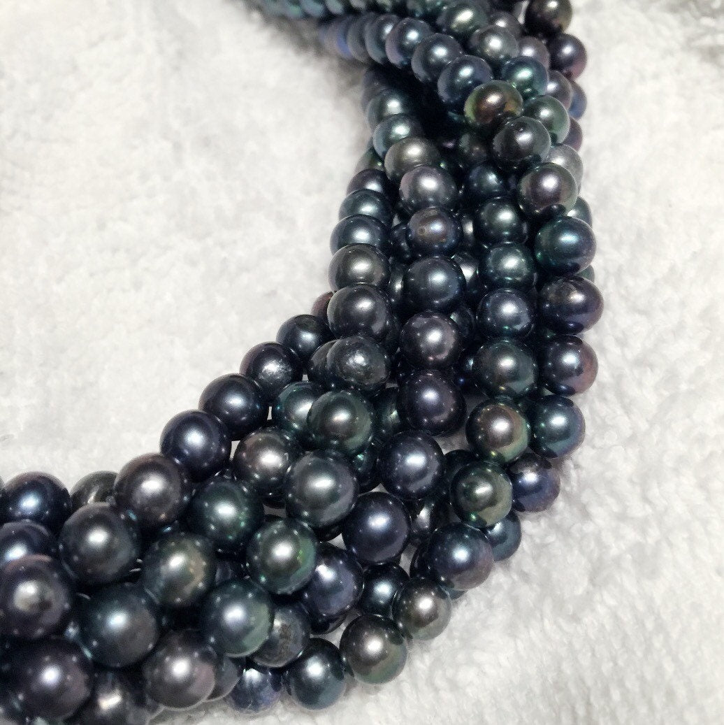 AA 6-7mm round potato Freshwater Pearl Peacock Black blue Green genuine pearl beads--smooth Full Strand 15" 70pc  #RS2050