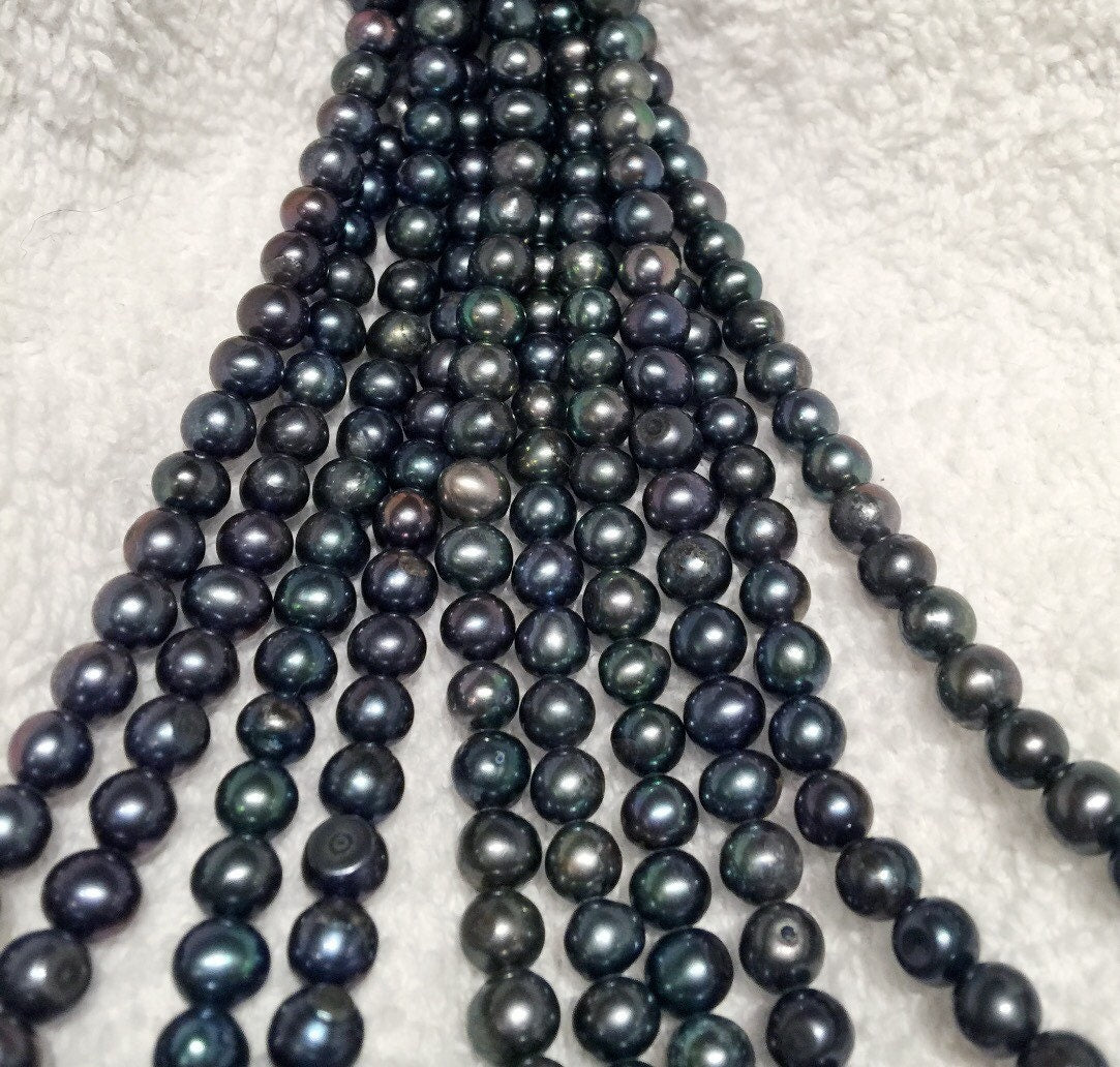 AA 6-7mm round potato Freshwater Pearl Peacock Black blue Green genuine pearl beads--smooth Full Strand 15" 70pc  #RS2050