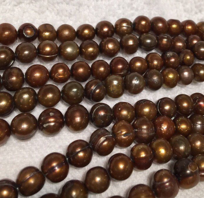 7-8mm stunning Brown Freshwater Pearl round potato pearl off round----Full Strand 15" 50pc  #RS2057