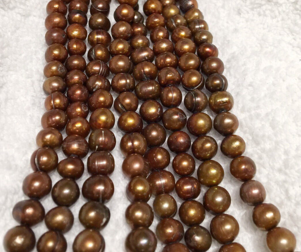 7-8mm stunning Brown Freshwater Pearl round potato pearl off round----Full Strand 15" 50pc  #RS2057