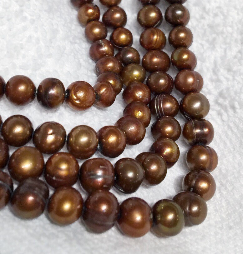 7-8mm stunning Brown Freshwater Pearl round potato pearl off round----Full Strand 15" 50pc  #RS2057