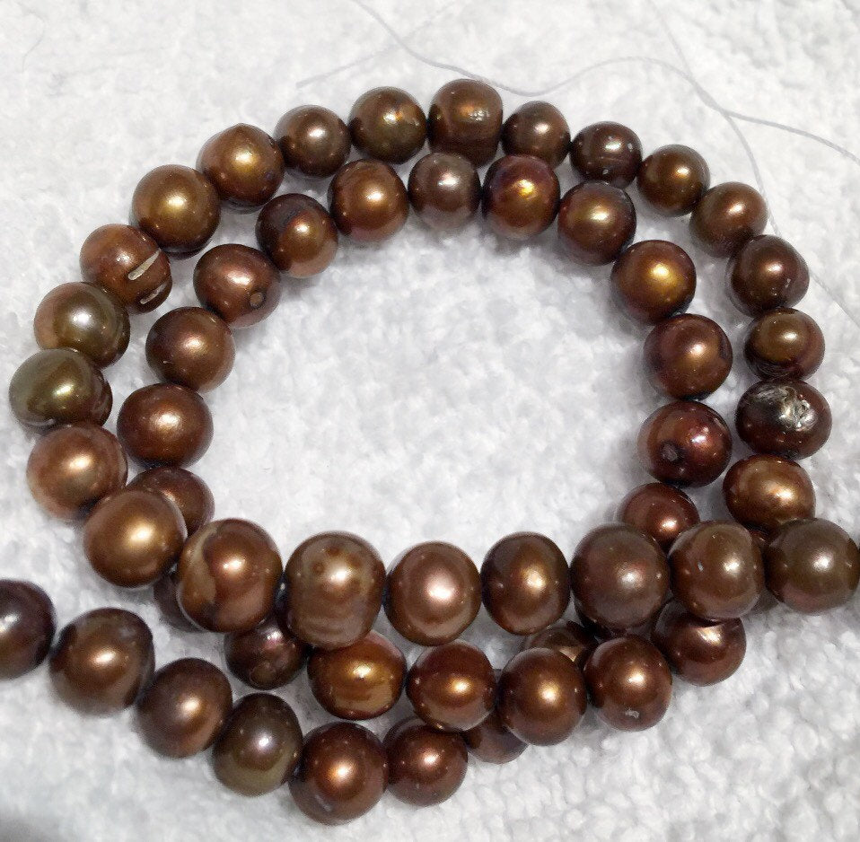 7-8mm stunning Brown Freshwater Pearl round potato pearl off round----Full Strand 15" 50pc  #RS2057