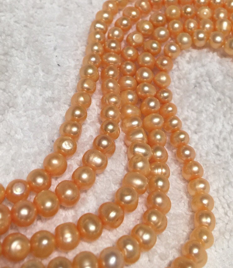 7-8mm luster Freshwater Pearl round potato pearl Orange pearl peach pearl wholesale Full Strand quality 15" 60pc  #RS2053 SALE