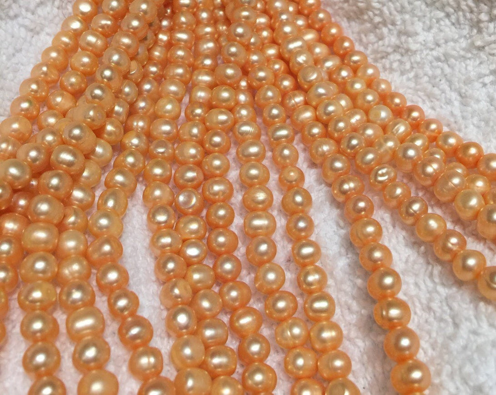 7-8mm luster Freshwater Pearl round potato pearl Orange pearl peach pearl wholesale Full Strand quality 15" 60pc  #RS2053 SALE
