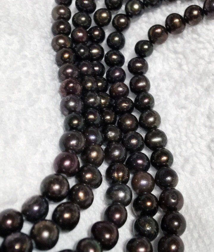 AA 6-7mm Freshwater Pearl round potato pearl Black Brown pearl---Full Strand 15" 70pc loose pearl beads NEW SALE #RS2056