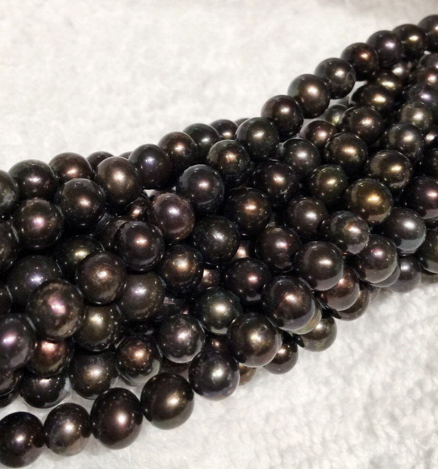 AA 6-7mm Freshwater Pearl round potato pearl Black Brown pearl---Full Strand 15" 70pc loose pearl beads NEW SALE #RS2056