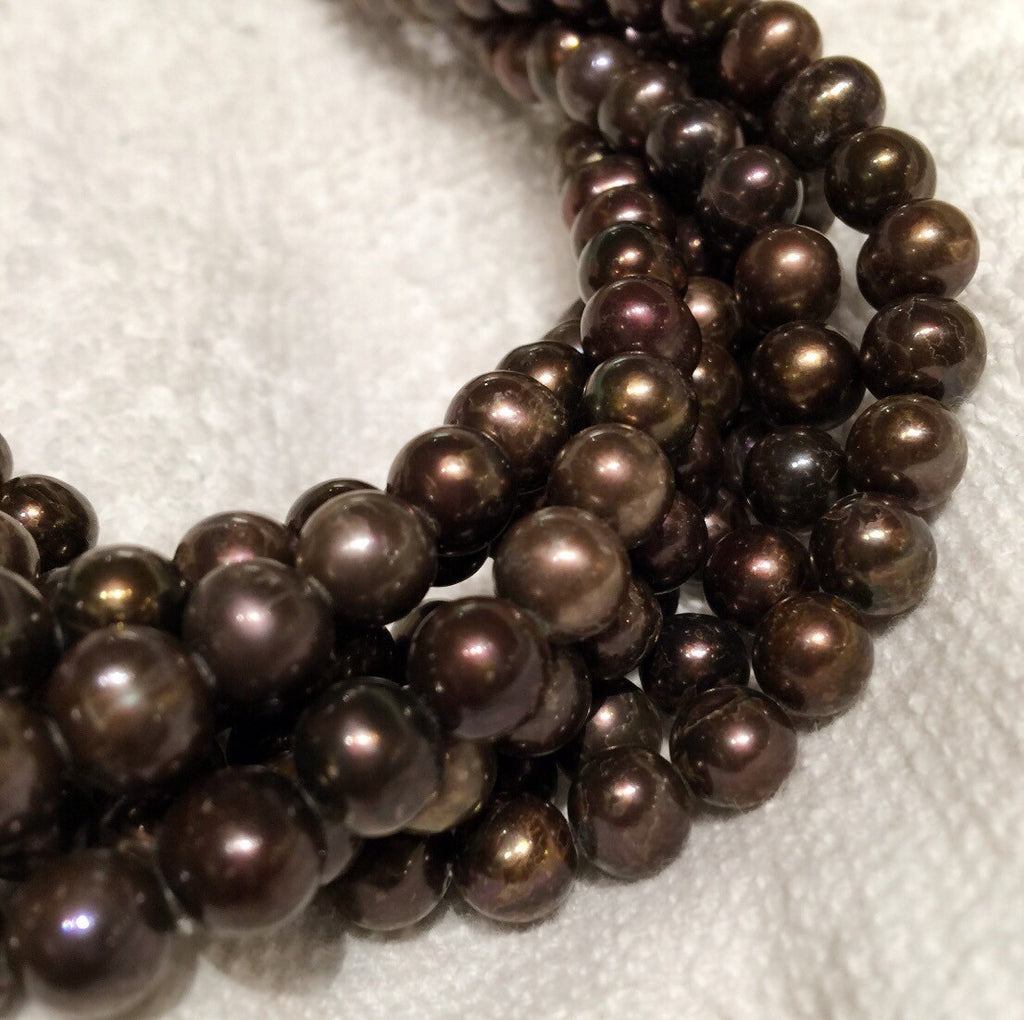 Freshwater Pearl round potato pearl Black Brown pearl--A-AA 7-8mm Full Strand 15" 50pc  #RS2055
