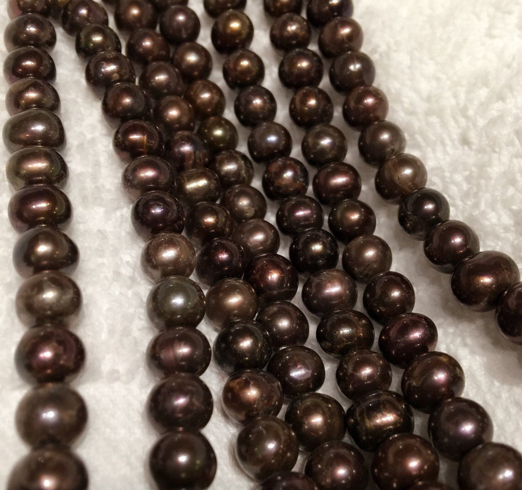 Freshwater Pearl round potato pearl Black Brown pearl--A-AA 7-8mm Full Strand 15" 50pc  #RS2055